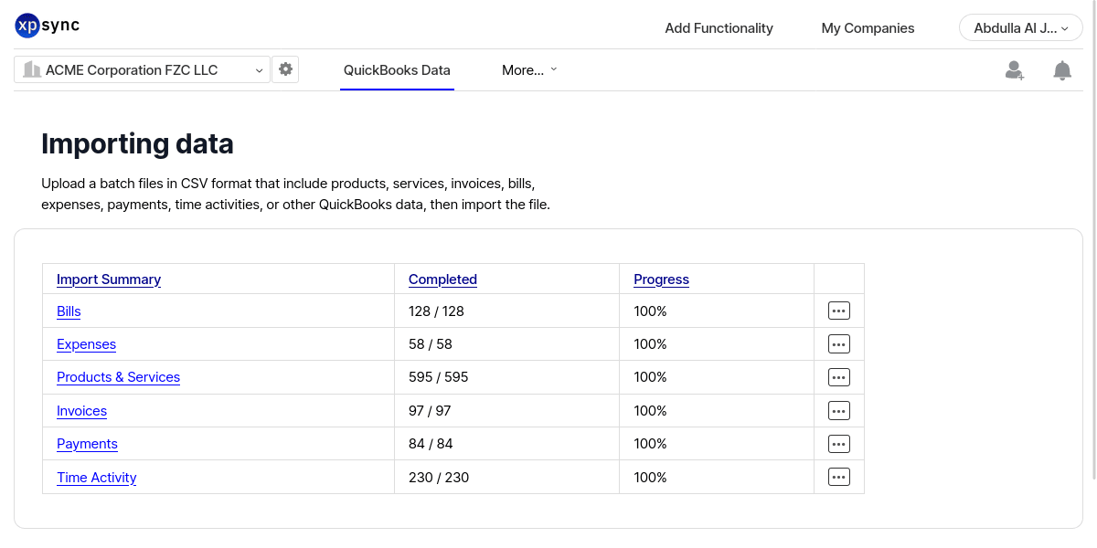 XPSync Data import