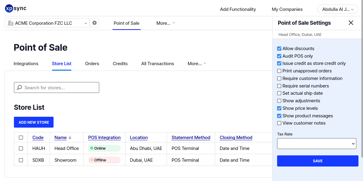 XPSync POS integration